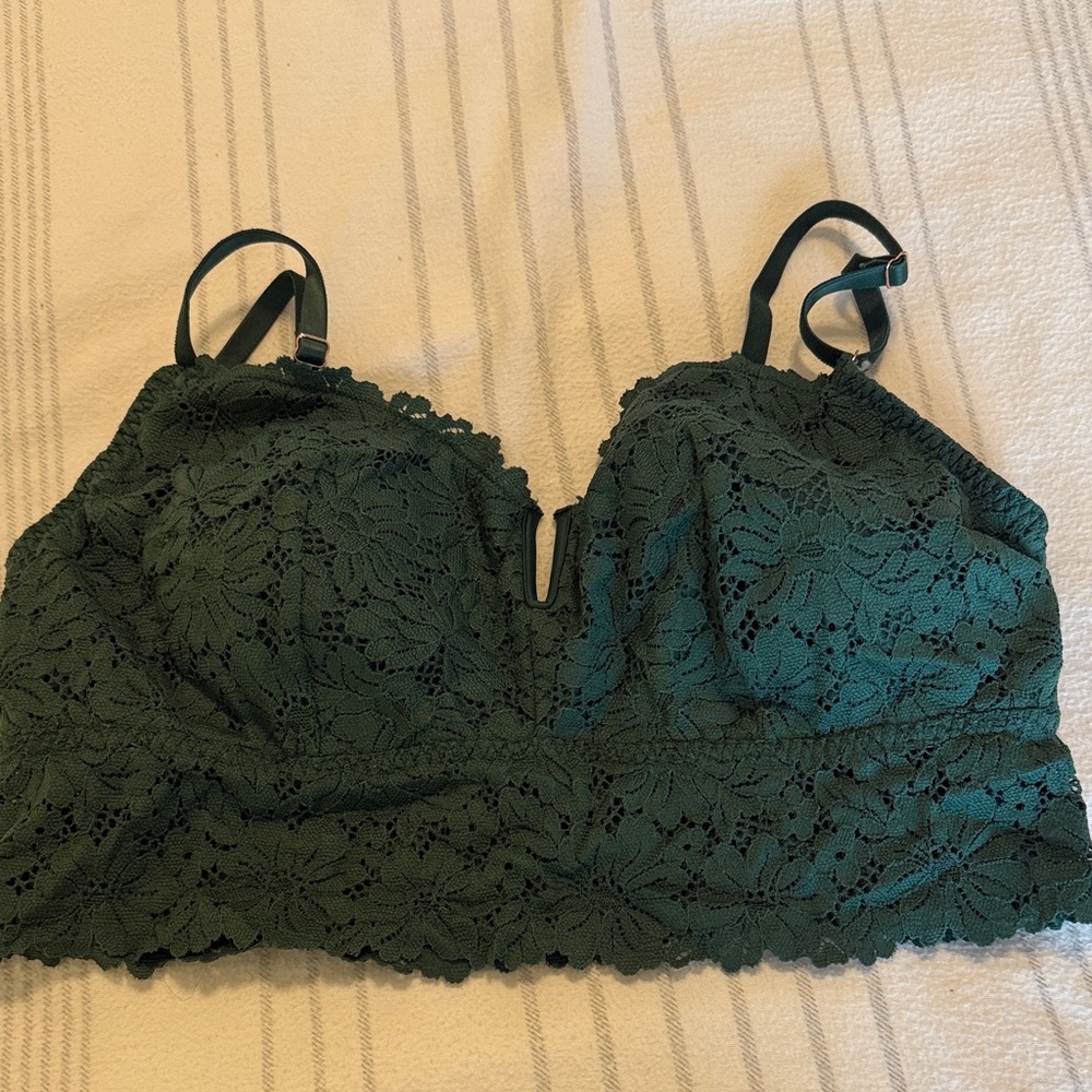 VS Pink Lace Bralette in Deep Forest Green